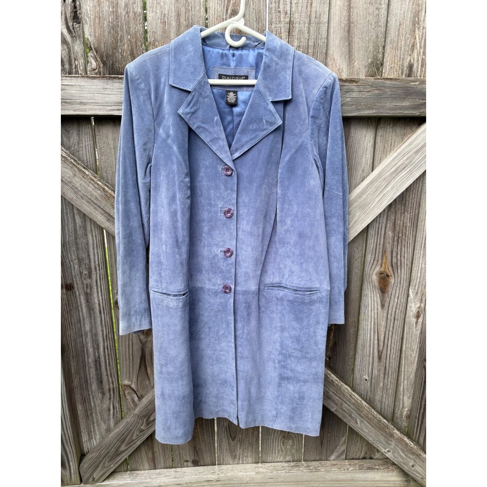 Dialogue Blue Genuine Leather Suede Trench Coat Jacket Plus 2X RN98393